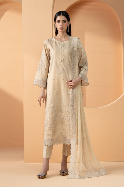 Maria B | RTW | 3 Piece Embroidered Dobby Lawn Suit-Brand:Maria B-Type:Luxury Pret-Beige - House of Maryam- Buy in UK, USA