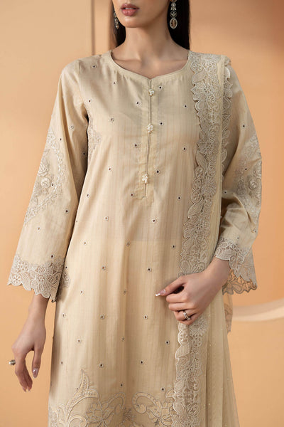 Maria B | RTW | 3 Piece Embroidered Dobby Lawn Suit-Brand:Maria B-Type:Luxury Pret-Beige - House of Maryam- Buy in UK, USA