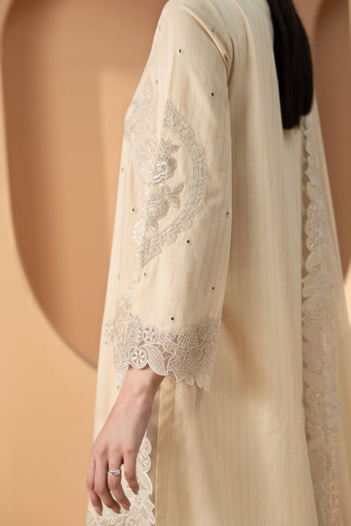 Maria B | RTW | 3 Piece Embroidered Dobby Lawn Suit-Brand:Maria B-Type:Luxury Pret-Beige - House of Maryam- Buy in UK, USA