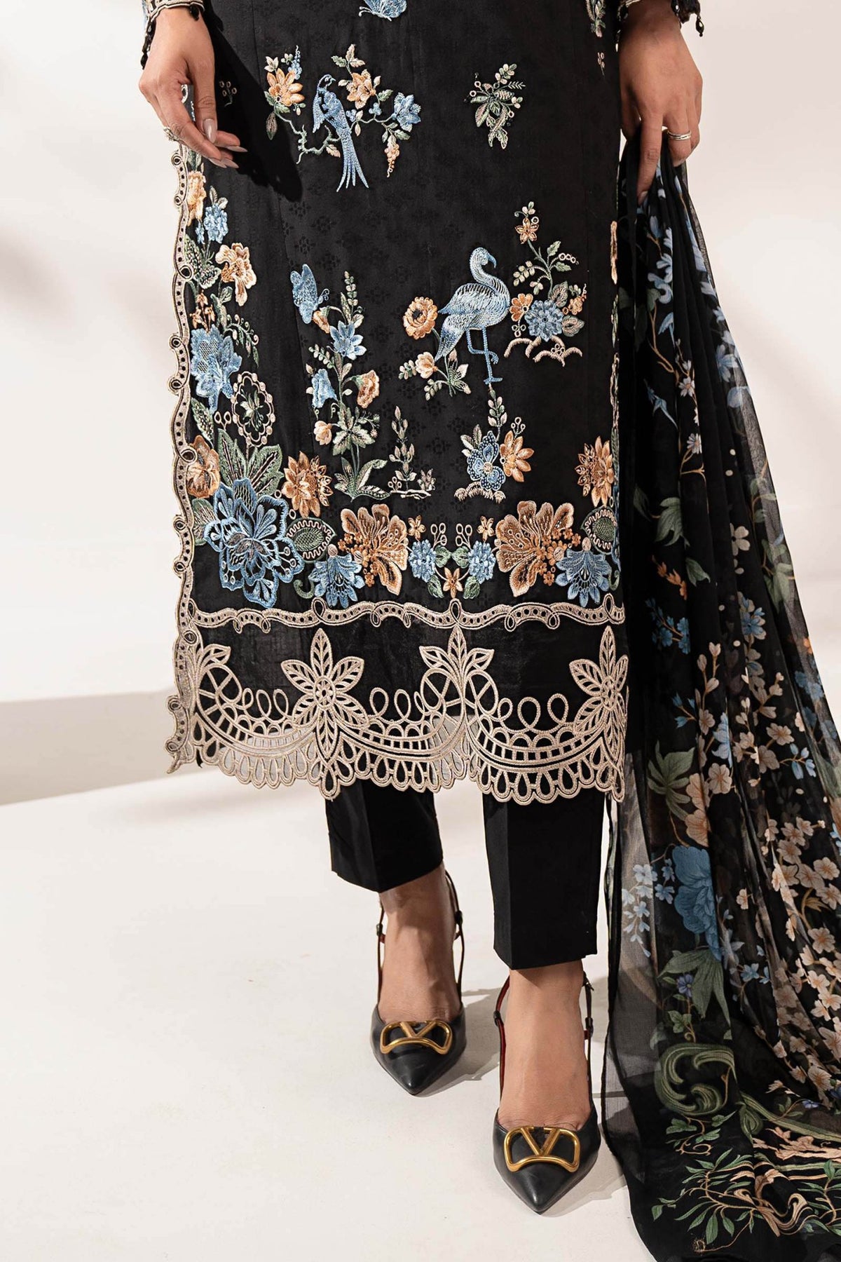 Maria B | RTW | 3 Piece Embroidered Dobby Lawn Suit-Brand:Maria B-Type:Luxury Pret-Black - House of Maryam- Buy in UK, USA