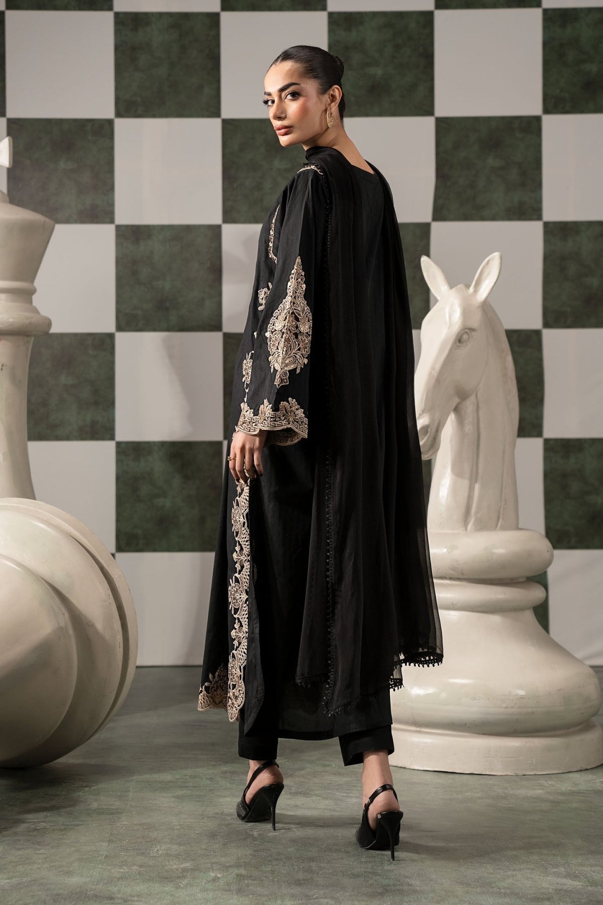 Maria B | RTW | 3 Piece Embroidered Dobby Lawn Suit-Brand:Maria B-Type:Luxury Pret-Black - House of Maryam- Buy in UK, USA