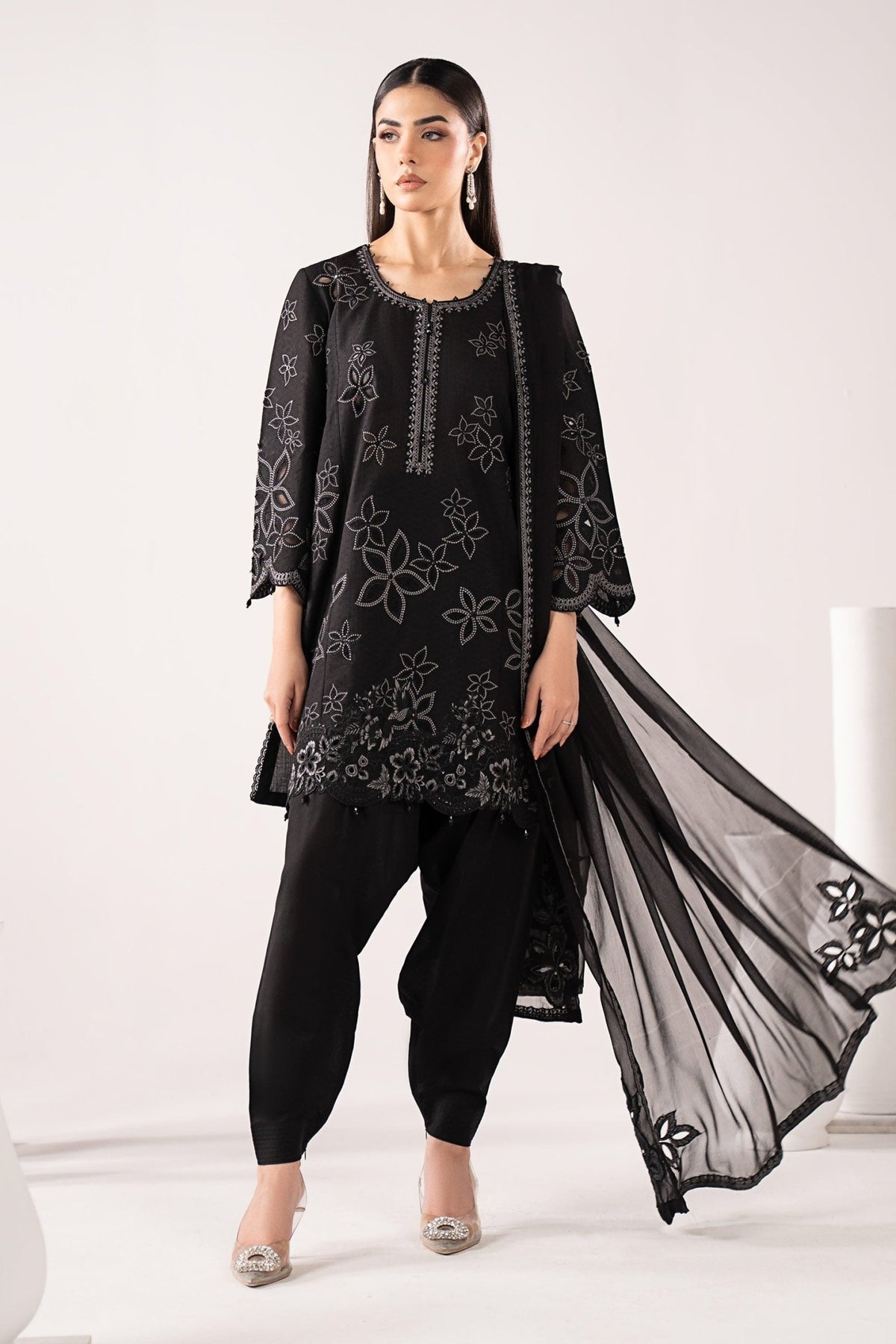Maria B | RTW | 3 Piece Embroidered Dobby Lawn Suit-Brand:Maria B-Type:Luxury Pret-Black - House of Maryam- Buy in UK, USA