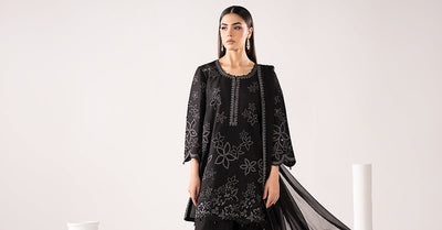 Maria B | RTW | 3 Piece Embroidered Dobby Lawn Suit-Brand:Maria B-Type:Luxury Pret-Black - House of Maryam- Buy in UK, USA