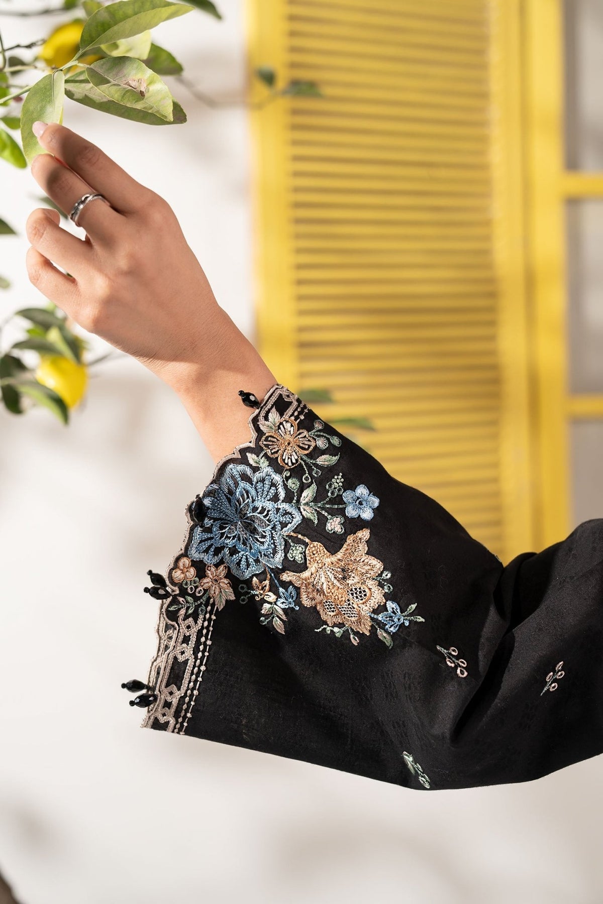 Maria B | RTW | 3 Piece Embroidered Dobby Lawn Suit-Brand:Maria B-Type:Luxury Pret-Black - House of Maryam- Buy in UK, USA