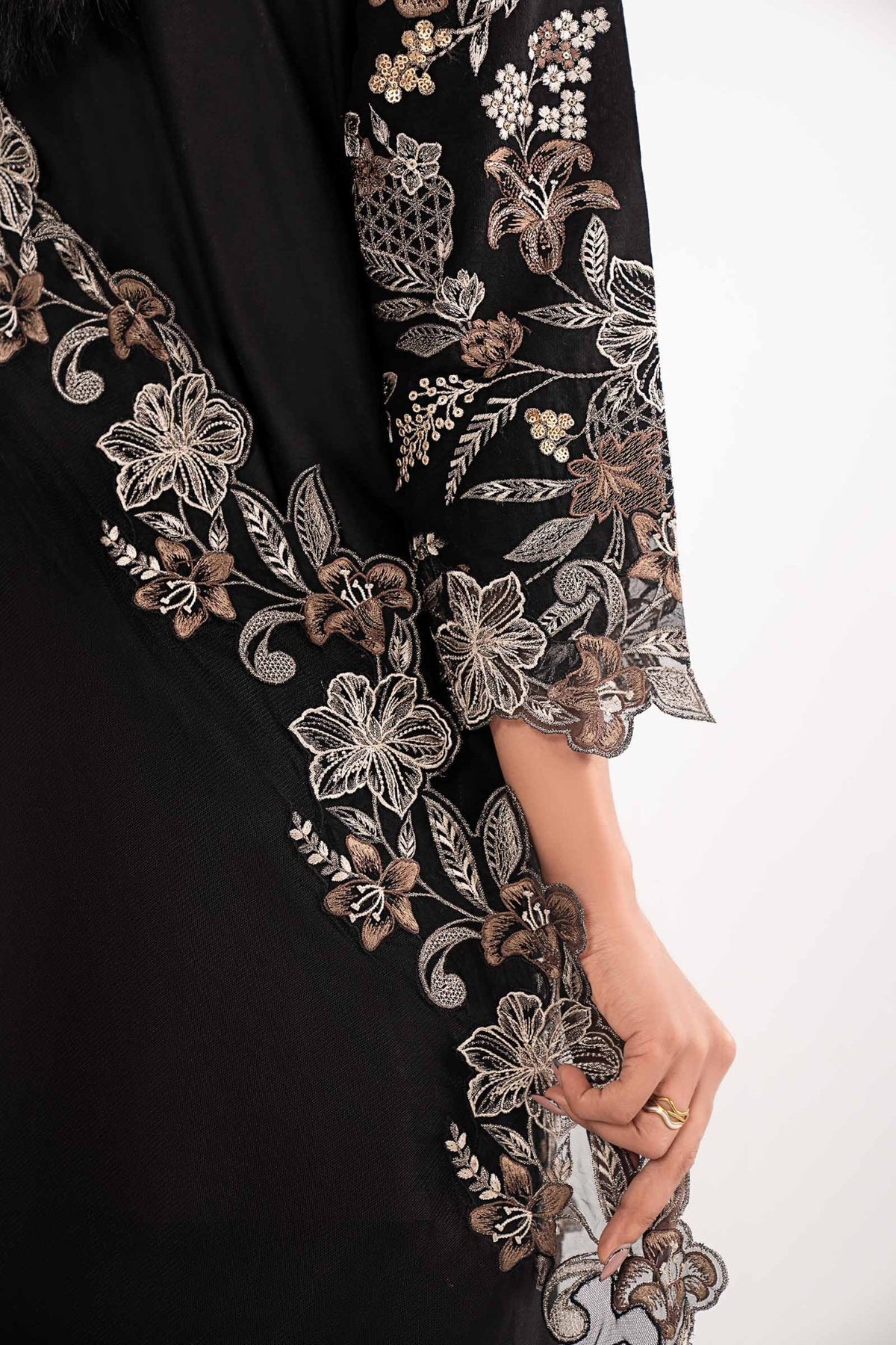 Maria B | RTW | 3 Piece Embroidered Dobby Lawn Suit-Brand:Maria B-Type:Luxury Pret-Black - House of Maryam- Buy in UK, USA