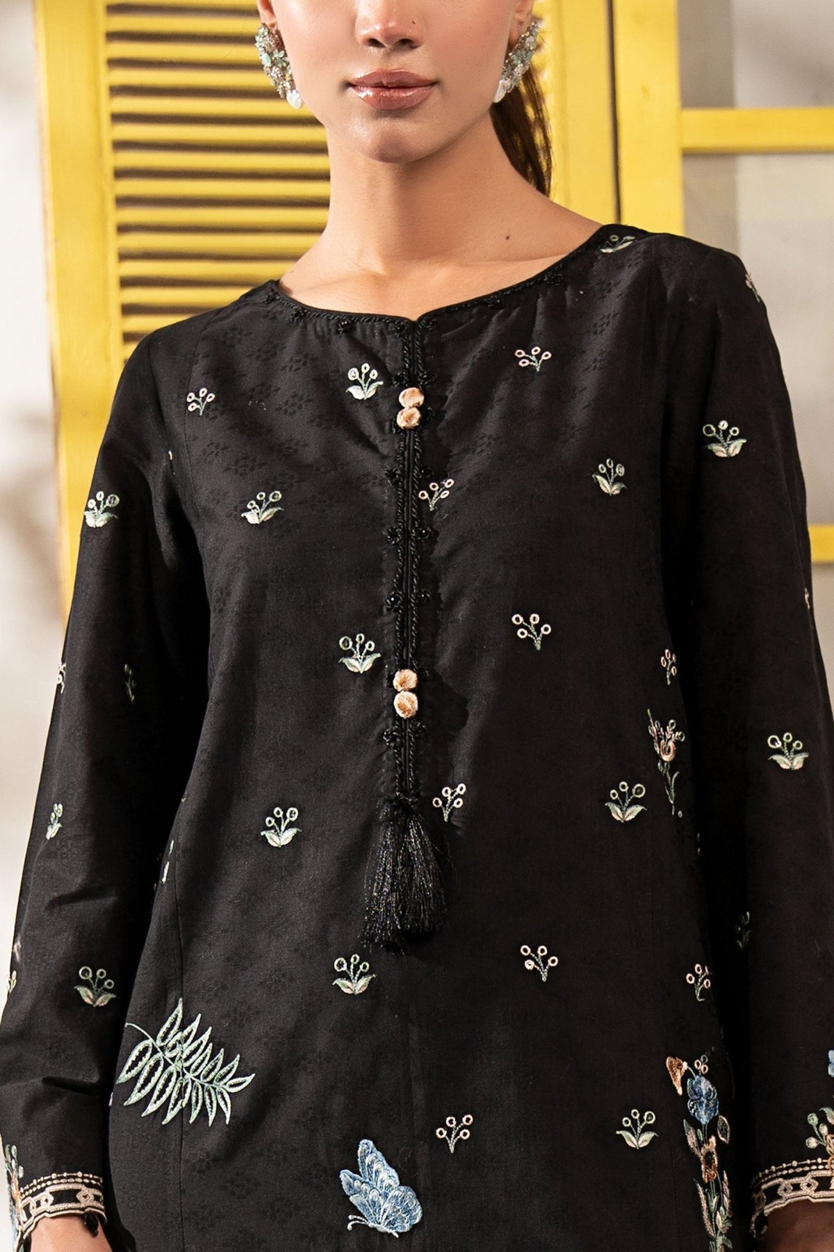 Maria B | RTW | 3 Piece Embroidered Dobby Lawn Suit-Brand:Maria B-Type:Luxury Pret-Black - House of Maryam- Buy in UK, USA