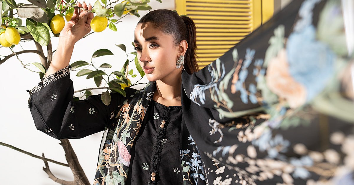 Maria B | RTW | 3 Piece Embroidered Dobby Lawn Suit-Brand:Maria B-Type:Luxury Pret-Black - House of Maryam- Buy in UK, USA