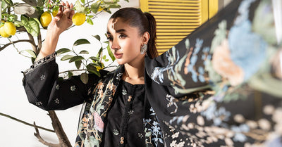 Maria B | RTW | 3 Piece Embroidered Dobby Lawn Suit-Brand:Maria B-Type:Luxury Pret-Black - House of Maryam- Buy in UK, USA