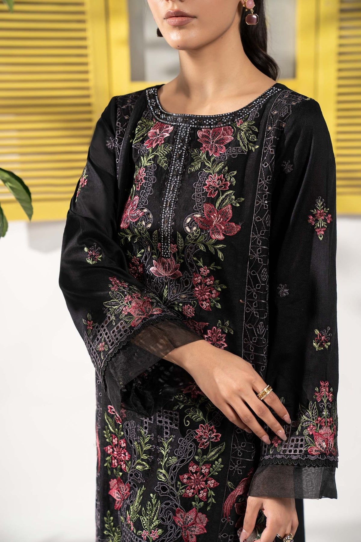 Maria B | RTW | 3 Piece Embroidered Dobby Lawn Suit-Brand:Maria B-Type:Luxury Pret-Black - House of Maryam- Buy in UK, USA