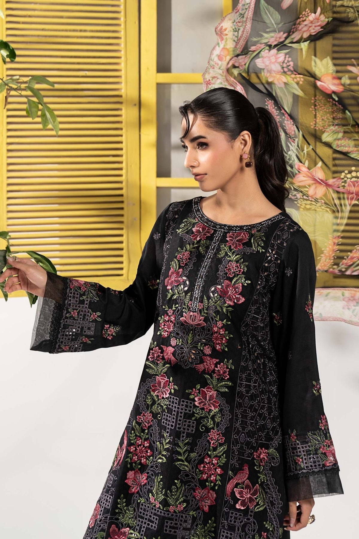 Maria B | RTW | 3 Piece Embroidered Dobby Lawn Suit-Brand:Maria B-Type:Luxury Pret-Black - House of Maryam- Buy in UK, USA