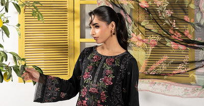 Maria B | RTW | 3 Piece Embroidered Dobby Lawn Suit-Brand:Maria B-Type:Luxury Pret-Black - House of Maryam- Buy in UK, USA