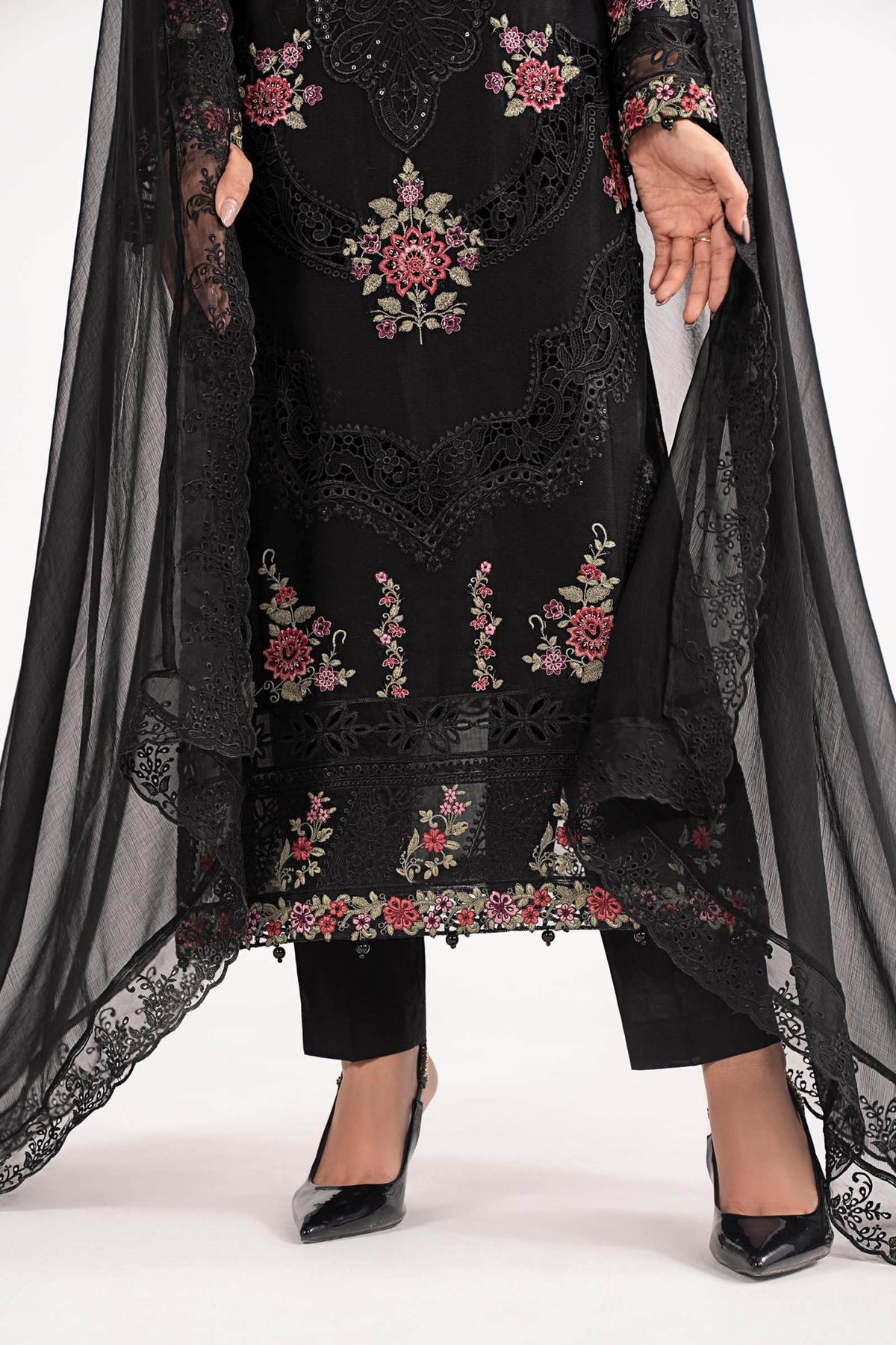 Maria B | RTW | 3 Piece Embroidered Dobby Lawn Suit-Brand:Maria B-Type:Luxury Pret-Black - House of Maryam- Buy in UK, USA