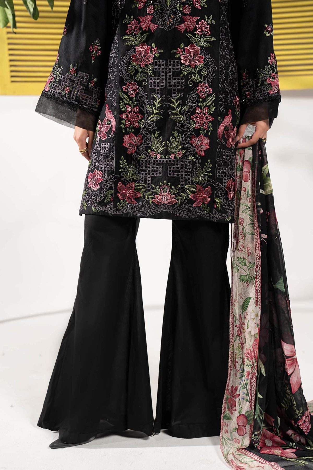 Maria B | RTW | 3 Piece Embroidered Dobby Lawn Suit-Brand:Maria B-Type:Luxury Pret-Black - House of Maryam- Buy in UK, USA