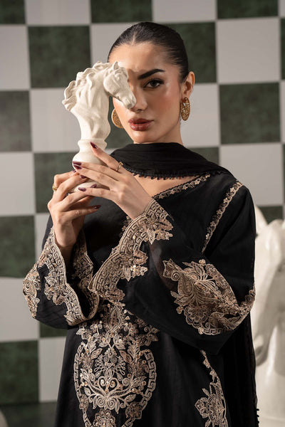 Maria B | RTW | 3 Piece Embroidered Dobby Lawn Suit-Brand:Maria B-Type:Luxury Pret-Black - House of Maryam- Buy in UK, USA