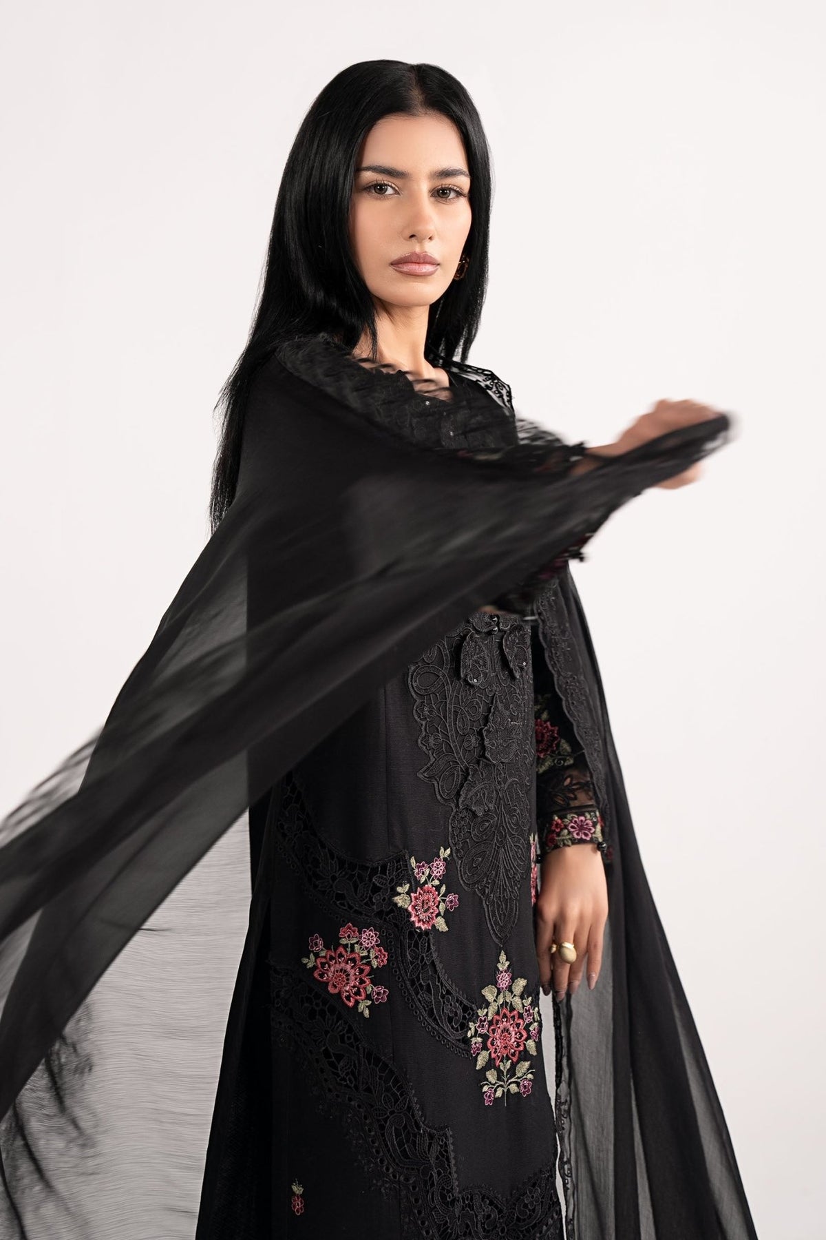Maria B | RTW | 3 Piece Embroidered Dobby Lawn Suit-Brand:Maria B-Type:Luxury Pret-Black - House of Maryam- Buy in UK, USA