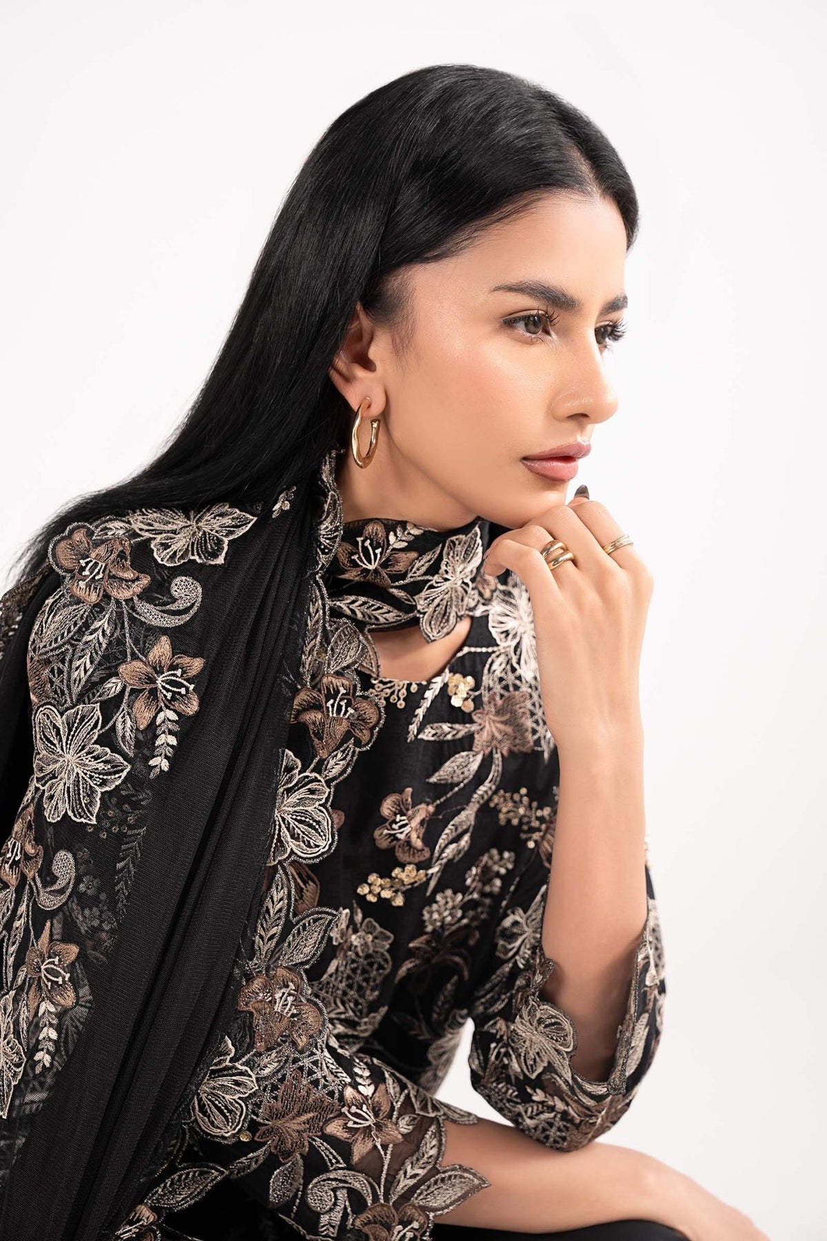 Maria B | RTW | 3 Piece Embroidered Dobby Lawn Suit-Brand:Maria B-Type:Luxury Pret-Black - House of Maryam- Buy in UK, USA