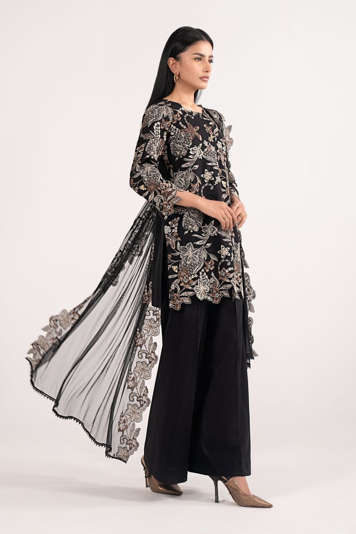 Maria B | RTW | 3 Piece Embroidered Dobby Lawn Suit-Brand:Maria B-Type:Luxury Pret-Black - House of Maryam- Buy in UK, USA