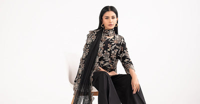 Maria B | RTW | 3 Piece Embroidered Dobby Lawn Suit-Brand:Maria B-Type:Luxury Pret-Black - House of Maryam- Buy in UK, USA