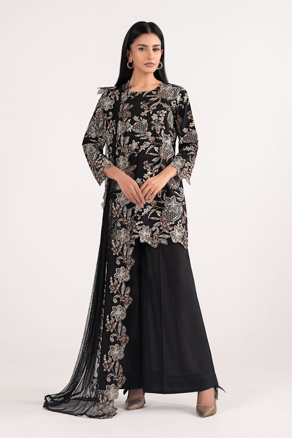 Maria B | RTW | 3 Piece Embroidered Dobby Lawn Suit-Brand:Maria B-Type:Luxury Pret-Black - House of Maryam- Buy in UK, USA