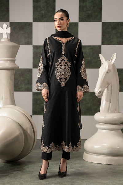 Maria B | RTW | 3 Piece Embroidered Dobby Lawn Suit-Brand:Maria B-Type:Luxury Pret-Black - House of Maryam- Buy in UK, USA