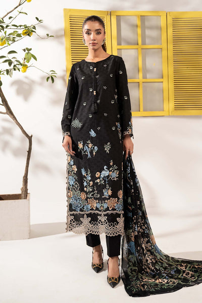 Maria B | RTW | 3 Piece Embroidered Dobby Lawn Suit-Brand:Maria B-Type:Luxury Pret-Black - House of Maryam- Buy in UK, USA