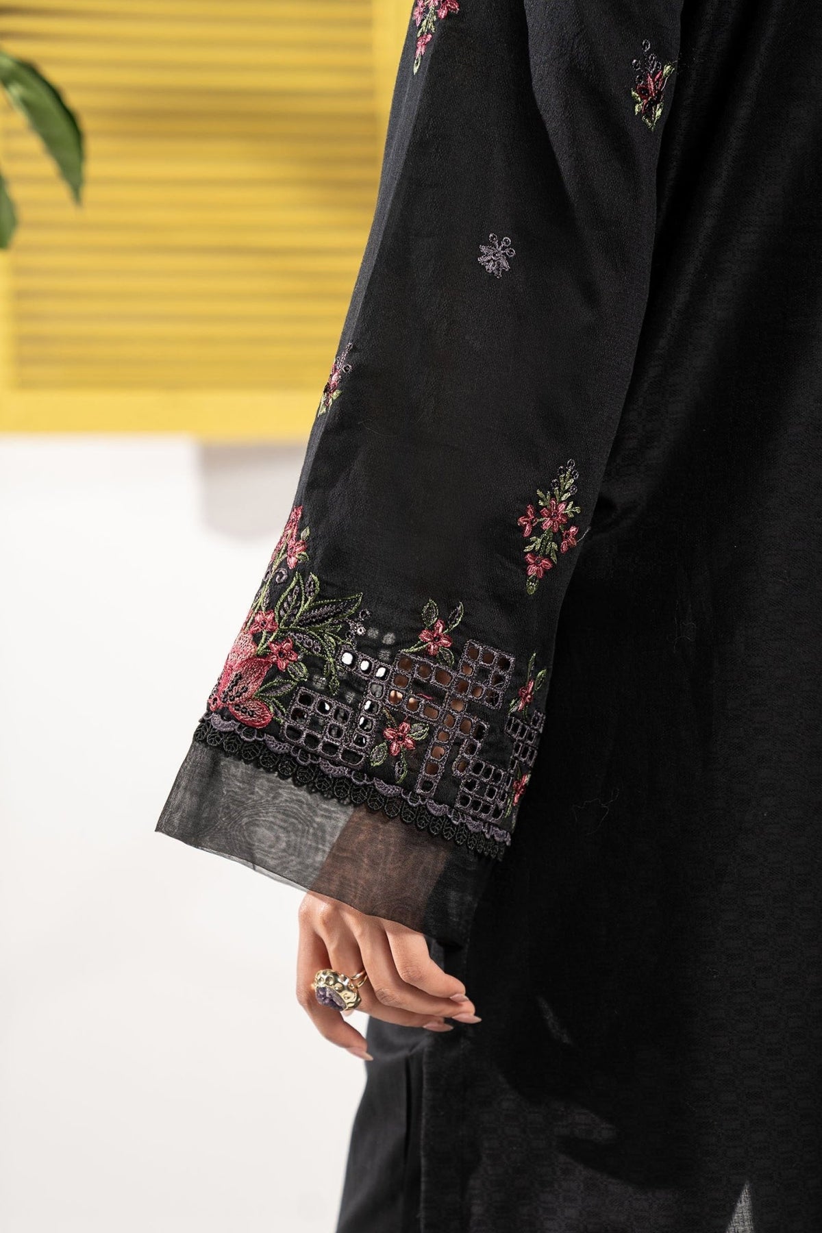 Maria B | RTW | 3 Piece Embroidered Dobby Lawn Suit-Brand:Maria B-Type:Luxury Pret-Black - House of Maryam- Buy in UK, USA