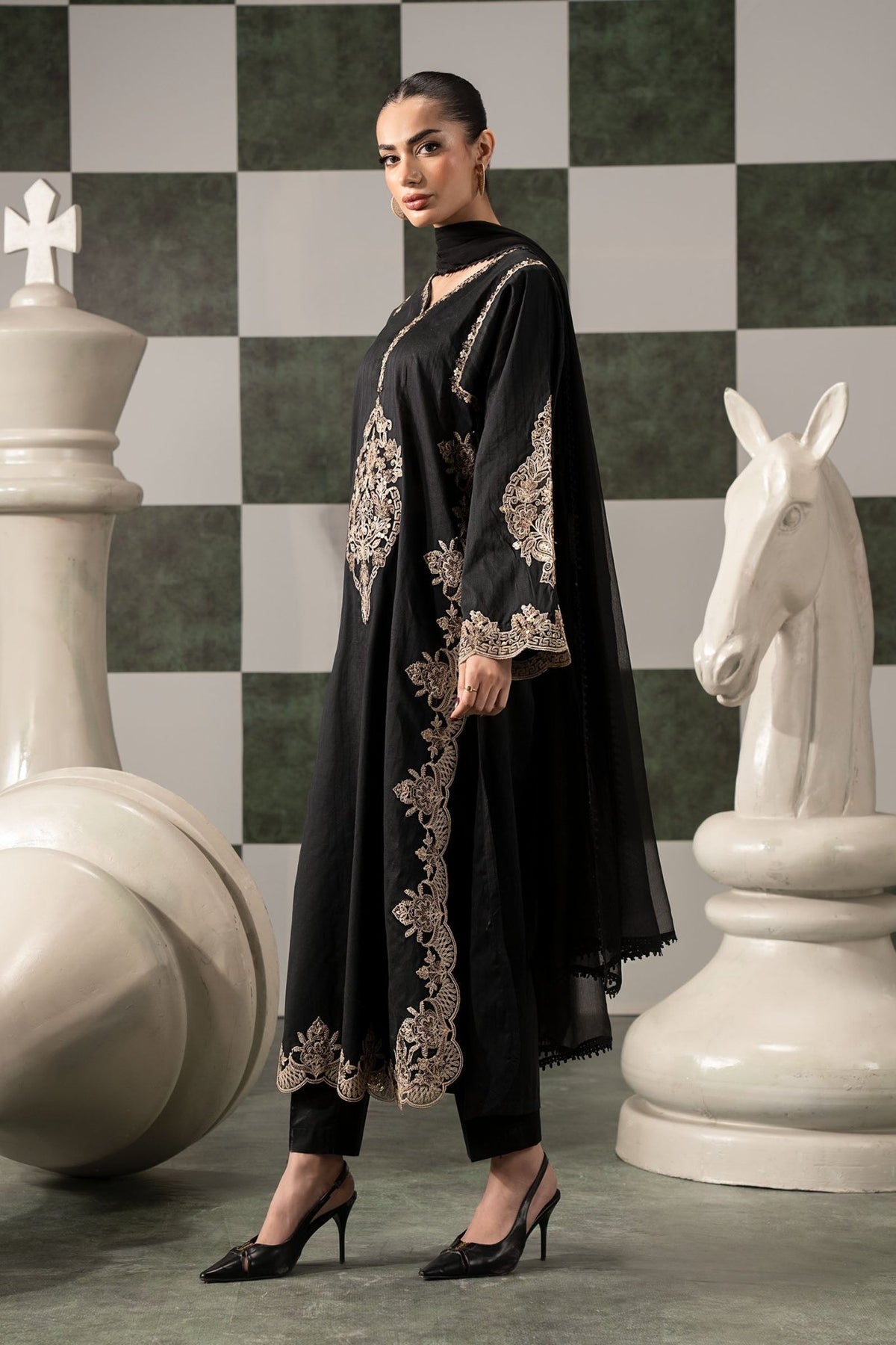 Maria B | RTW | 3 Piece Embroidered Dobby Lawn Suit-Brand:Maria B-Type:Luxury Pret-Black - House of Maryam- Buy in UK, USA