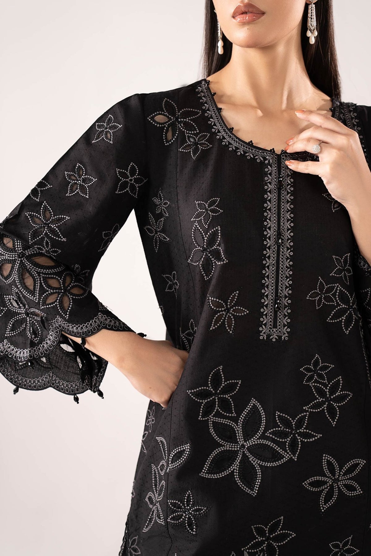 Maria B | RTW | 3 Piece Embroidered Dobby Lawn Suit-Brand:Maria B-Type:Luxury Pret-Black - House of Maryam- Buy in UK, USA