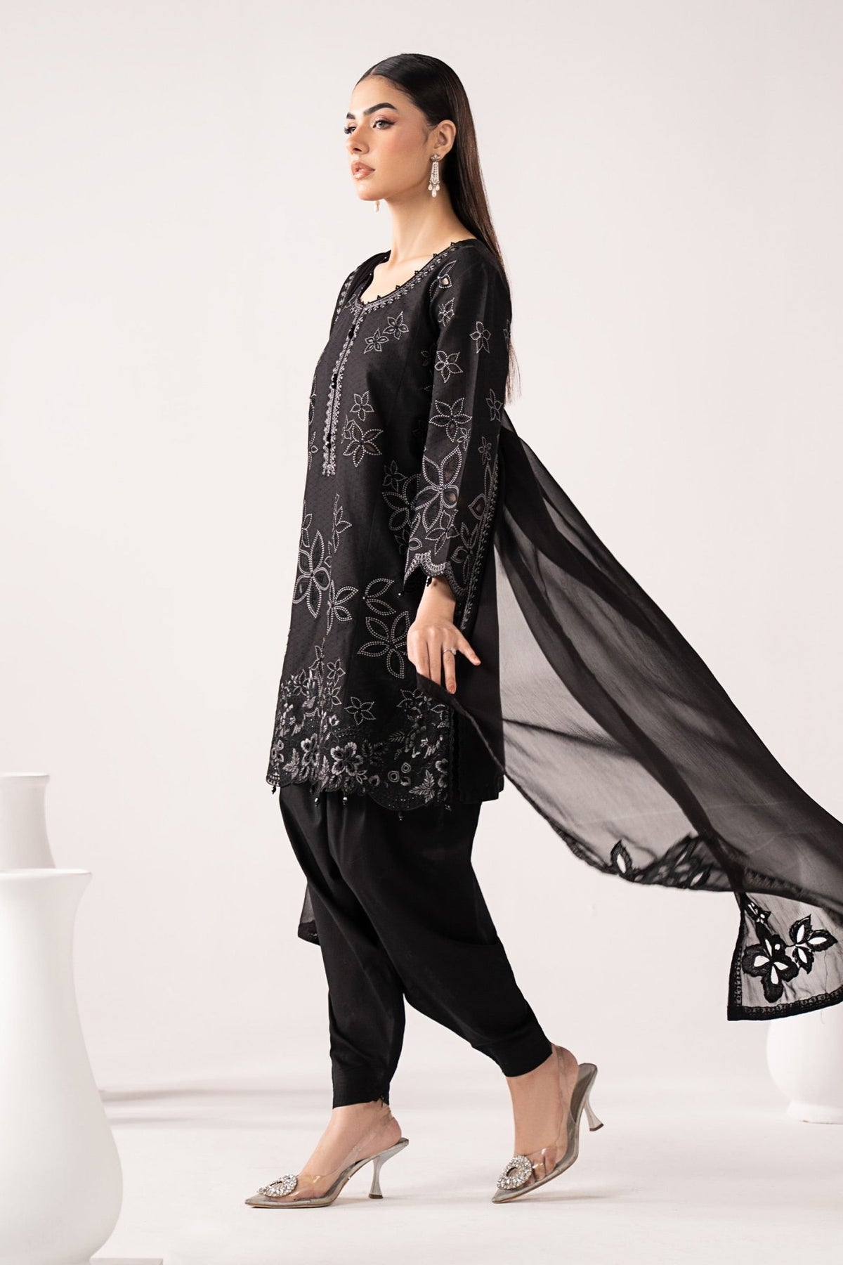 Maria B | RTW | 3 Piece Embroidered Dobby Lawn Suit-Brand:Maria B-Type:Luxury Pret-Black - House of Maryam- Buy in UK, USA