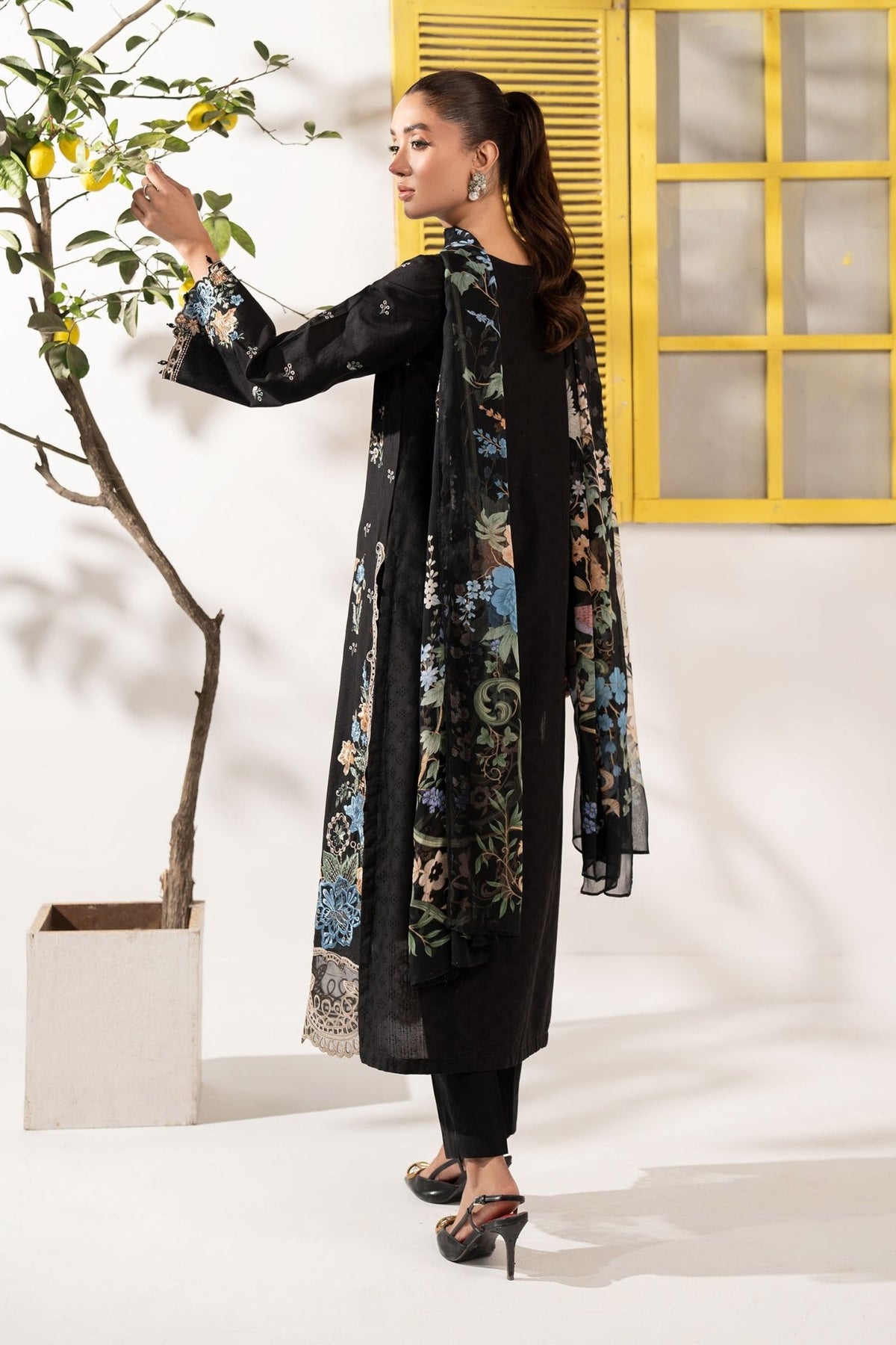 Maria B | RTW | 3 Piece Embroidered Dobby Lawn Suit-Brand:Maria B-Type:Luxury Pret-Black - House of Maryam- Buy in UK, USA