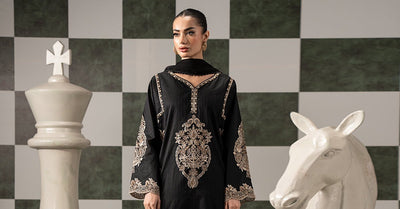 Maria B | RTW | 3 Piece Embroidered Dobby Lawn Suit-Brand:Maria B-Type:Luxury Pret-Black - House of Maryam- Buy in UK, USA
