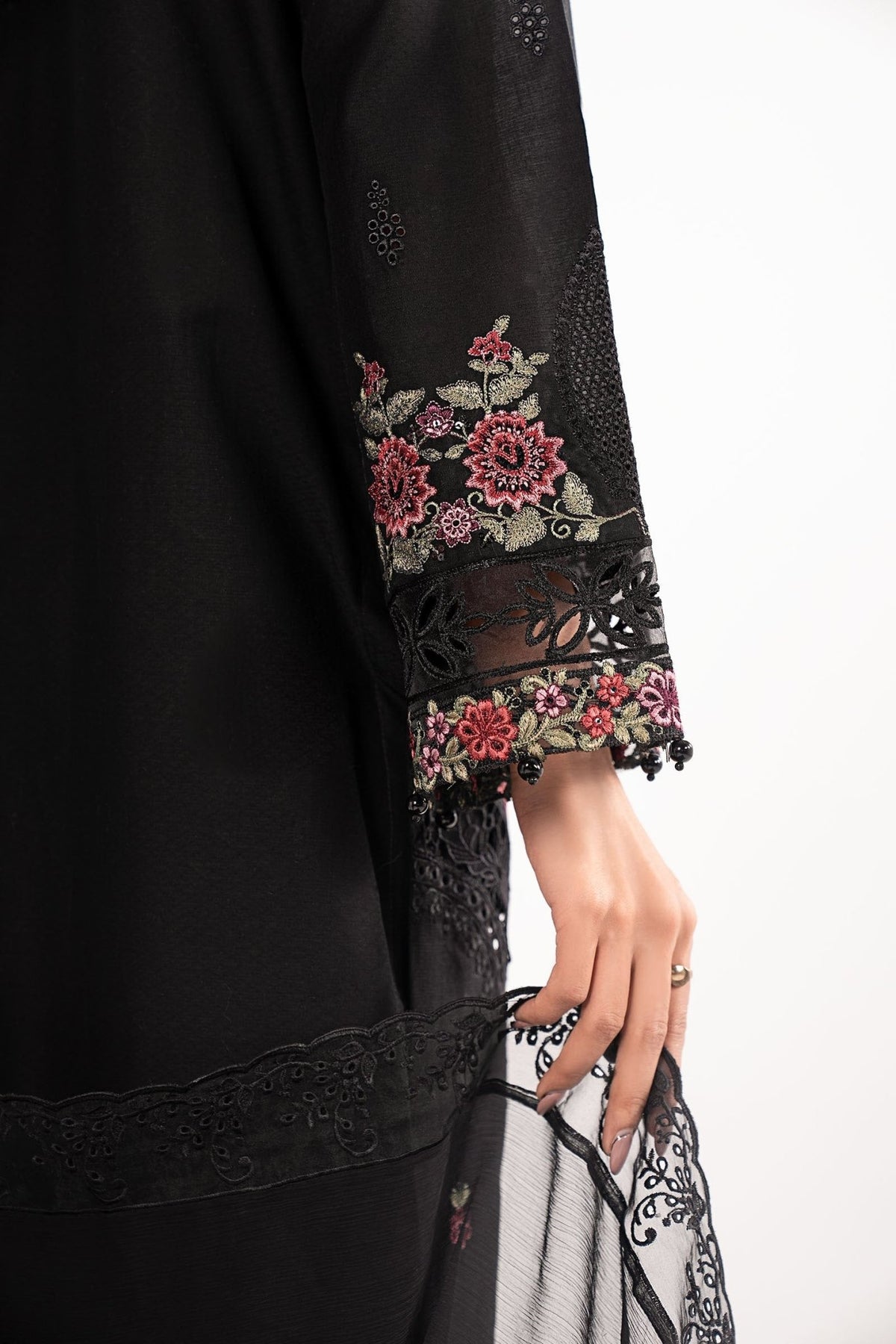 Maria B | RTW | 3 Piece Embroidered Dobby Lawn Suit-Brand:Maria B-Type:Luxury Pret-Black - House of Maryam- Buy in UK, USA