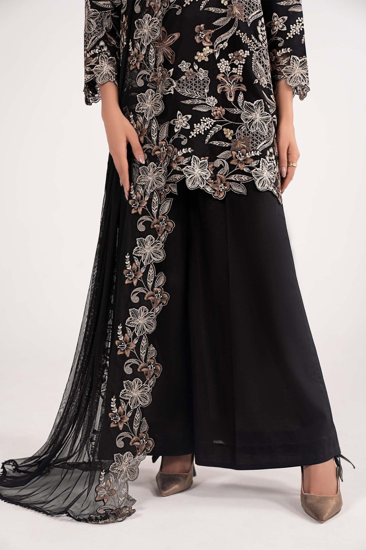 Maria B | RTW | 3 Piece Embroidered Dobby Lawn Suit-Brand:Maria B-Type:Luxury Pret-Black - House of Maryam- Buy in UK, USA