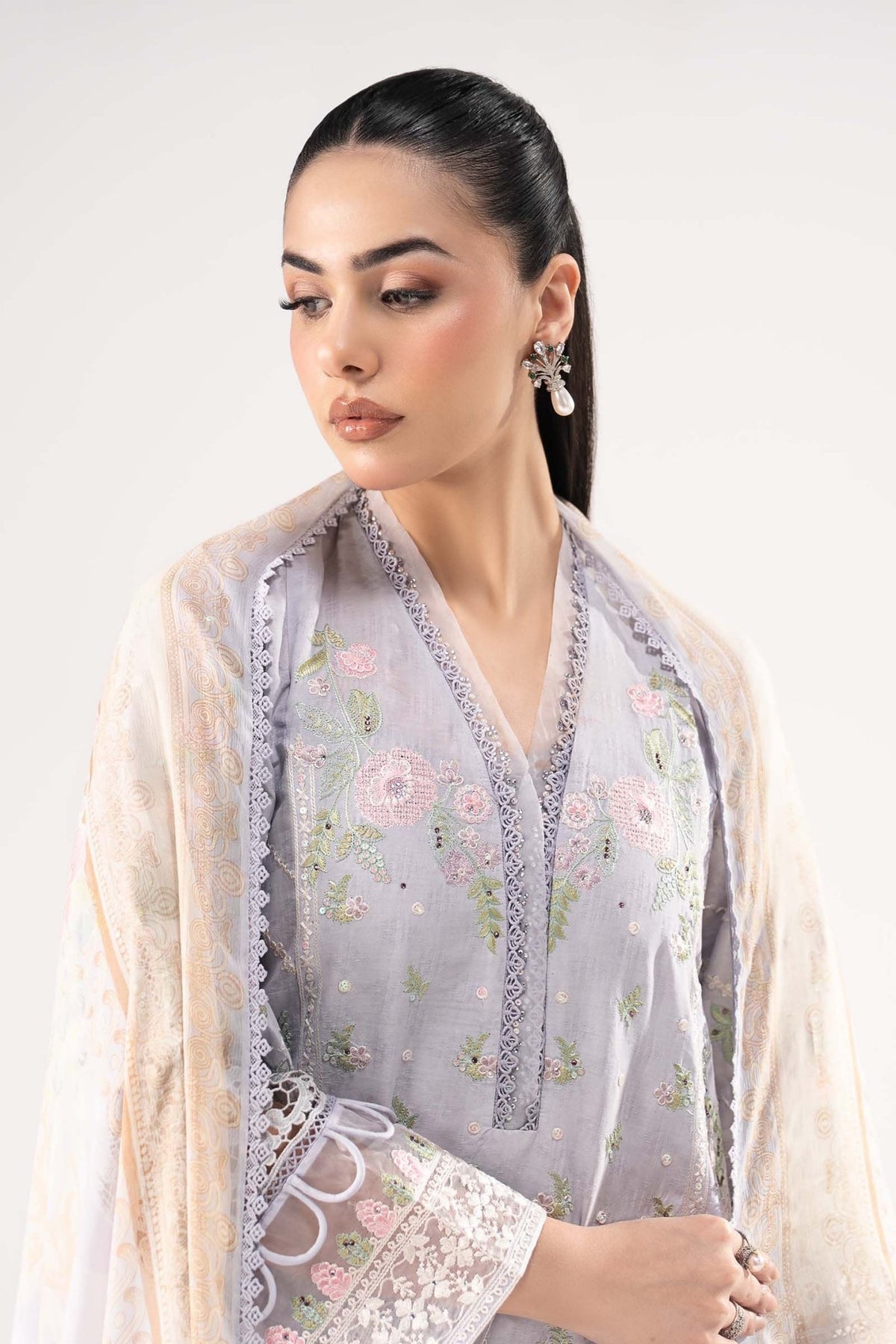 Maria B | RTW | 3 Piece Embroidered Dobby Lawn Suit-Brand:Maria B-Type:Luxury Pret-Blue - House of Maryam- Buy in UK, USA