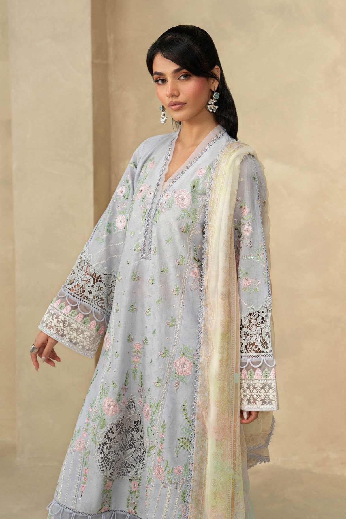 Maria B | RTW | 3 Piece Embroidered Dobby Lawn Suit-Brand:Maria B-Type:Luxury Pret-Blue - House of Maryam- Buy in UK, USA