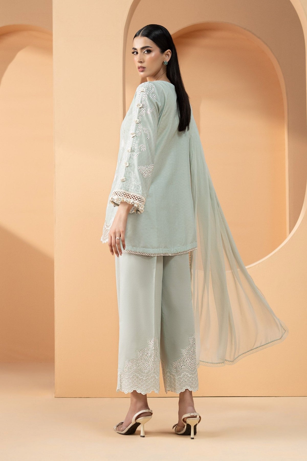 Maria B | RTW | 3 Piece Embroidered Dobby Lawn Suit-Brand:Maria B-Type:Luxury Pret-Blue - House of Maryam- Buy in UK, USA