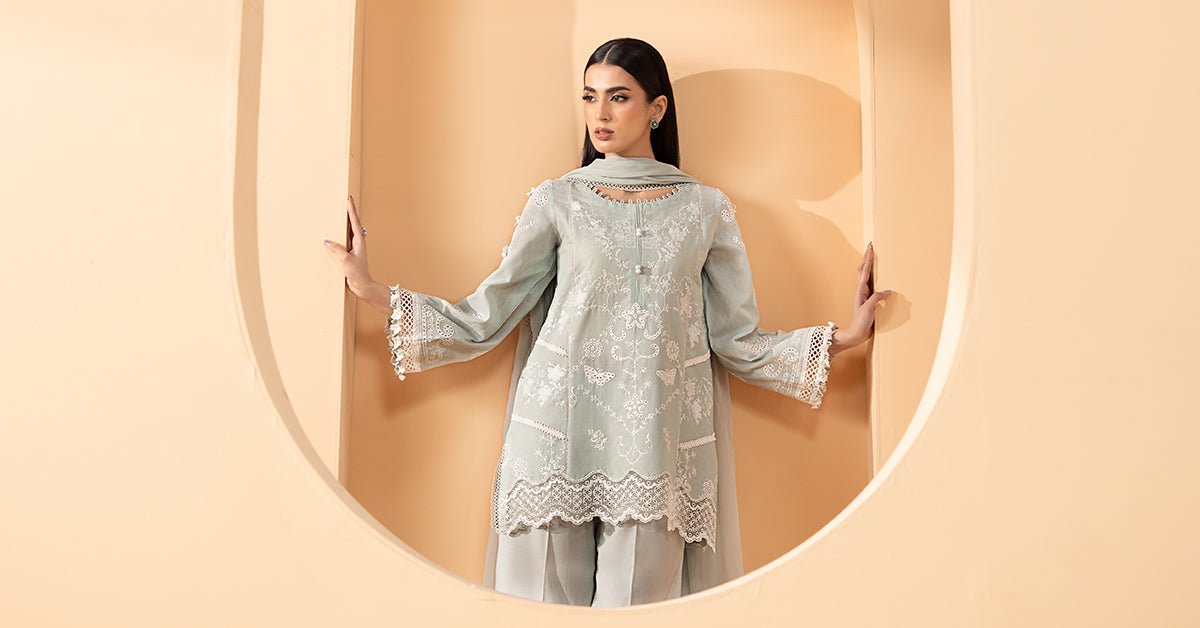Maria B | RTW | 3 Piece Embroidered Dobby Lawn Suit-Brand:Maria B-Type:Luxury Pret-Blue - House of Maryam- Buy in UK, USA