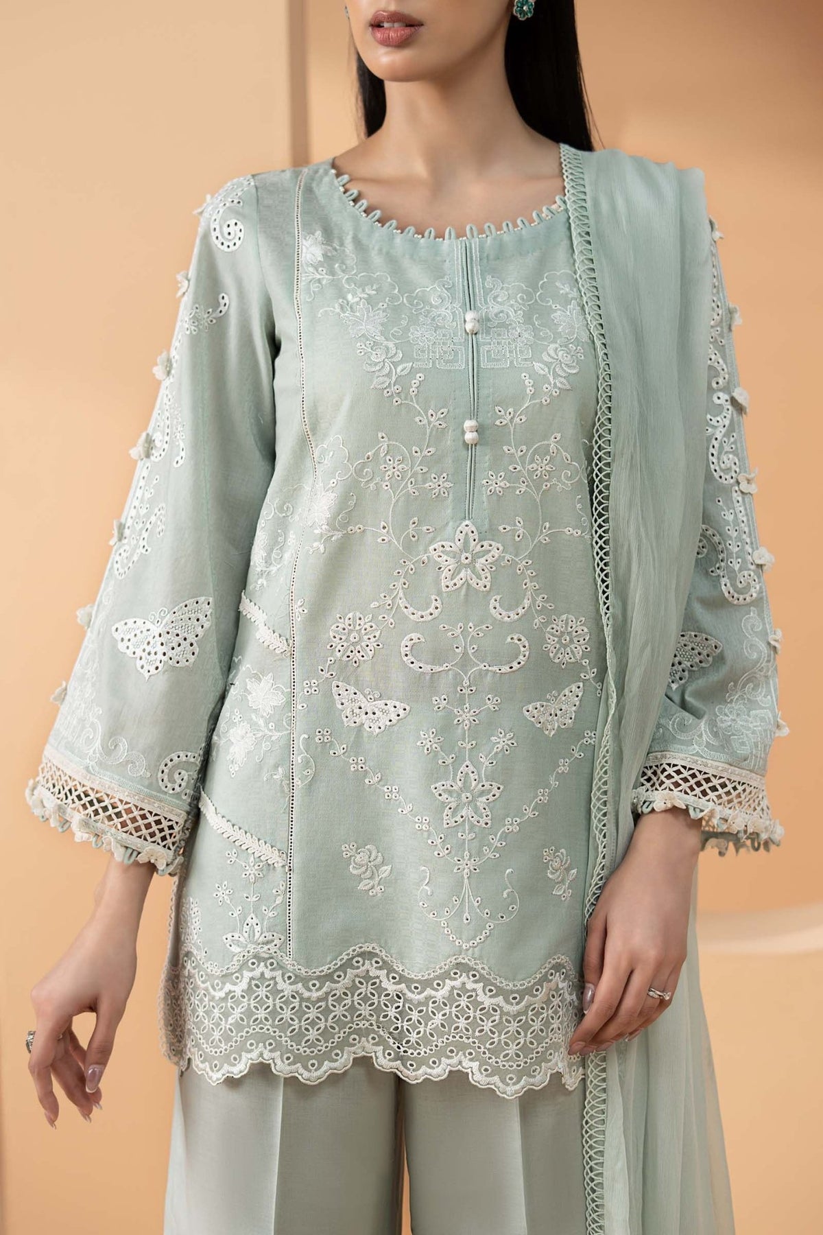 Maria B | RTW | 3 Piece Embroidered Dobby Lawn Suit-Brand:Maria B-Type:Luxury Pret-Blue - House of Maryam- Buy in UK, USA