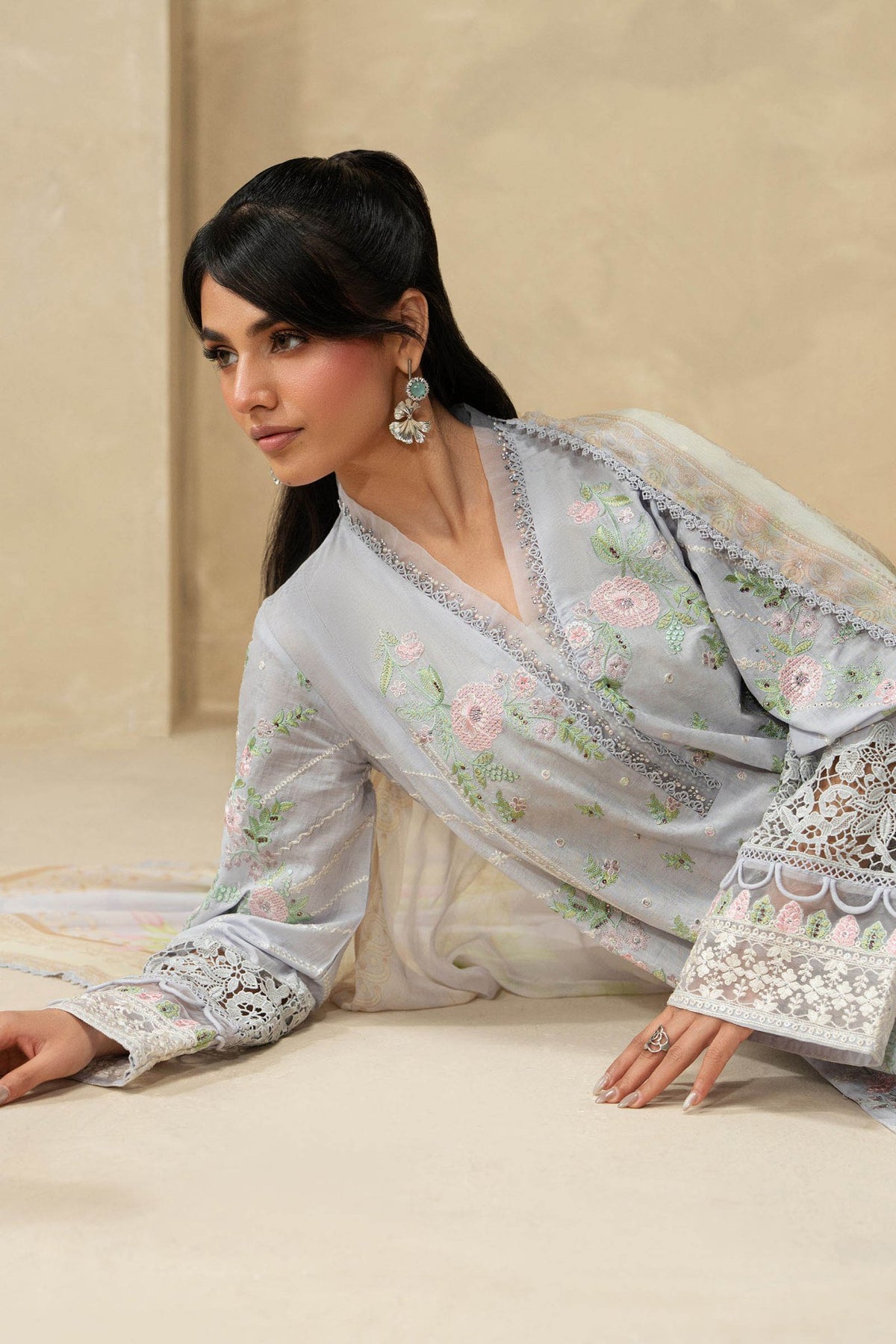 Maria B | RTW | 3 Piece Embroidered Dobby Lawn Suit-Brand:Maria B-Type:Luxury Pret-Blue - House of Maryam- Buy in UK, USA