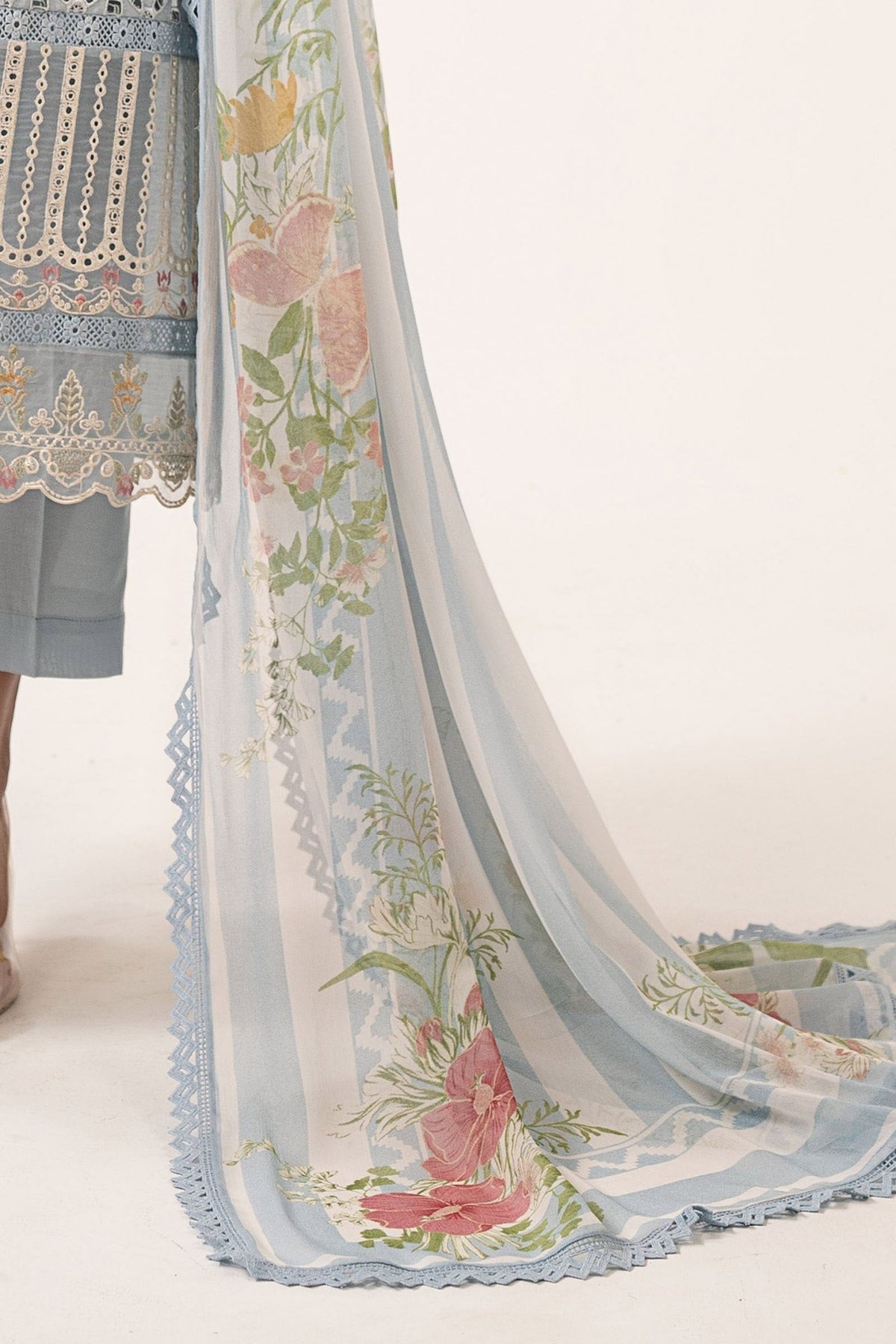 Maria B | RTW | 3 Piece Embroidered Dobby Lawn Suit-Brand:Maria B-Type:Luxury Pret-Blue - House of Maryam- Buy in UK, USA