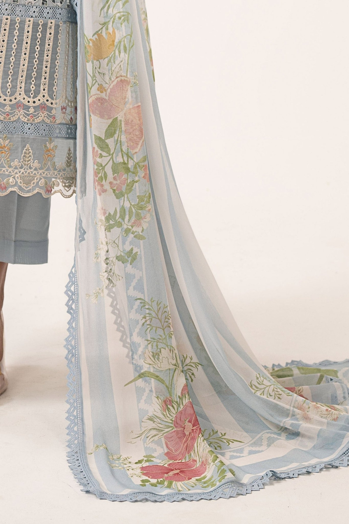 Maria B | RTW | 3 Piece Embroidered Dobby Lawn Suit-Brand:Maria B-Type:Luxury Pret-Blue - House of Maryam- Buy in UK, USA