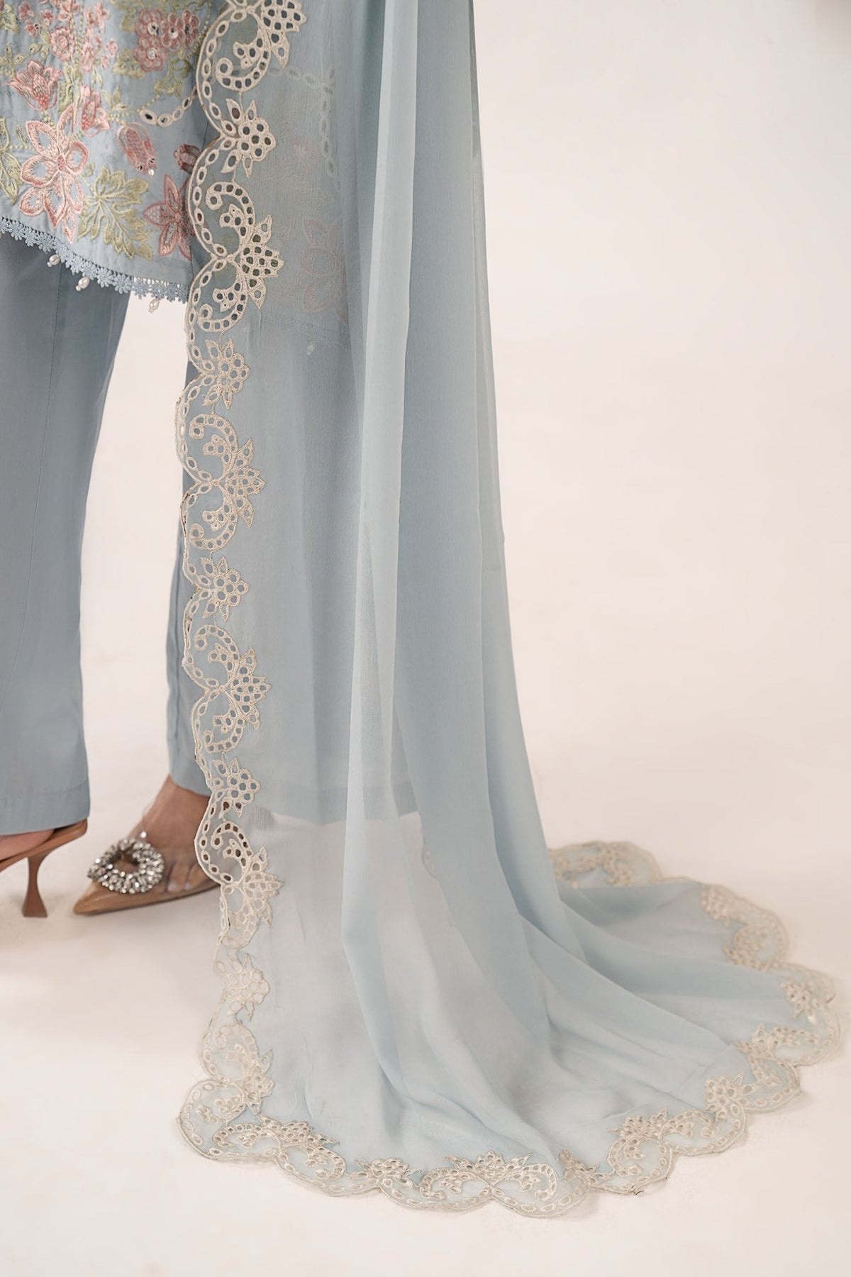 Maria B | RTW | 3 Piece Embroidered Dobby Lawn Suit-Brand:Maria B-Type:Luxury Pret-Blue - House of Maryam- Buy in UK, USA