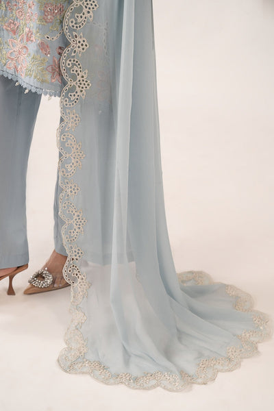 Maria B | RTW | 3 Piece Embroidered Dobby Lawn Suit-Brand:Maria B-Type:Luxury Pret-Blue - House of Maryam- Buy in UK, USA