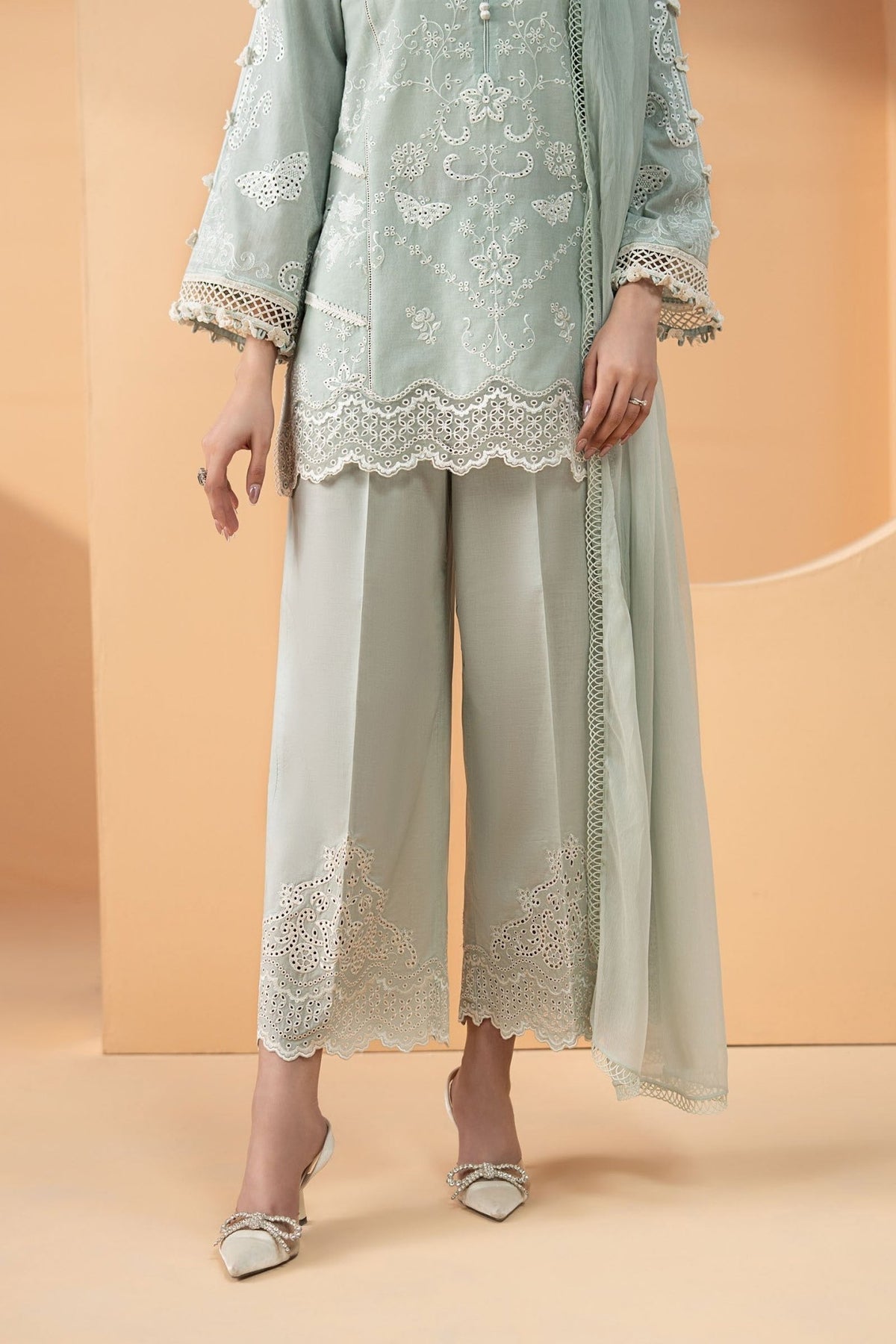 Maria B | RTW | 3 Piece Embroidered Dobby Lawn Suit-Brand:Maria B-Type:Luxury Pret-Blue - House of Maryam- Buy in UK, USA