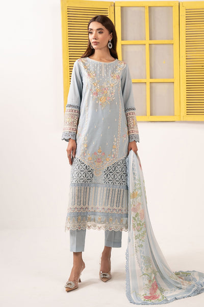 Maria B | RTW | 3 Piece Embroidered Dobby Lawn Suit-Brand:Maria B-Type:Luxury Pret-Blue - House of Maryam- Buy in UK, USA