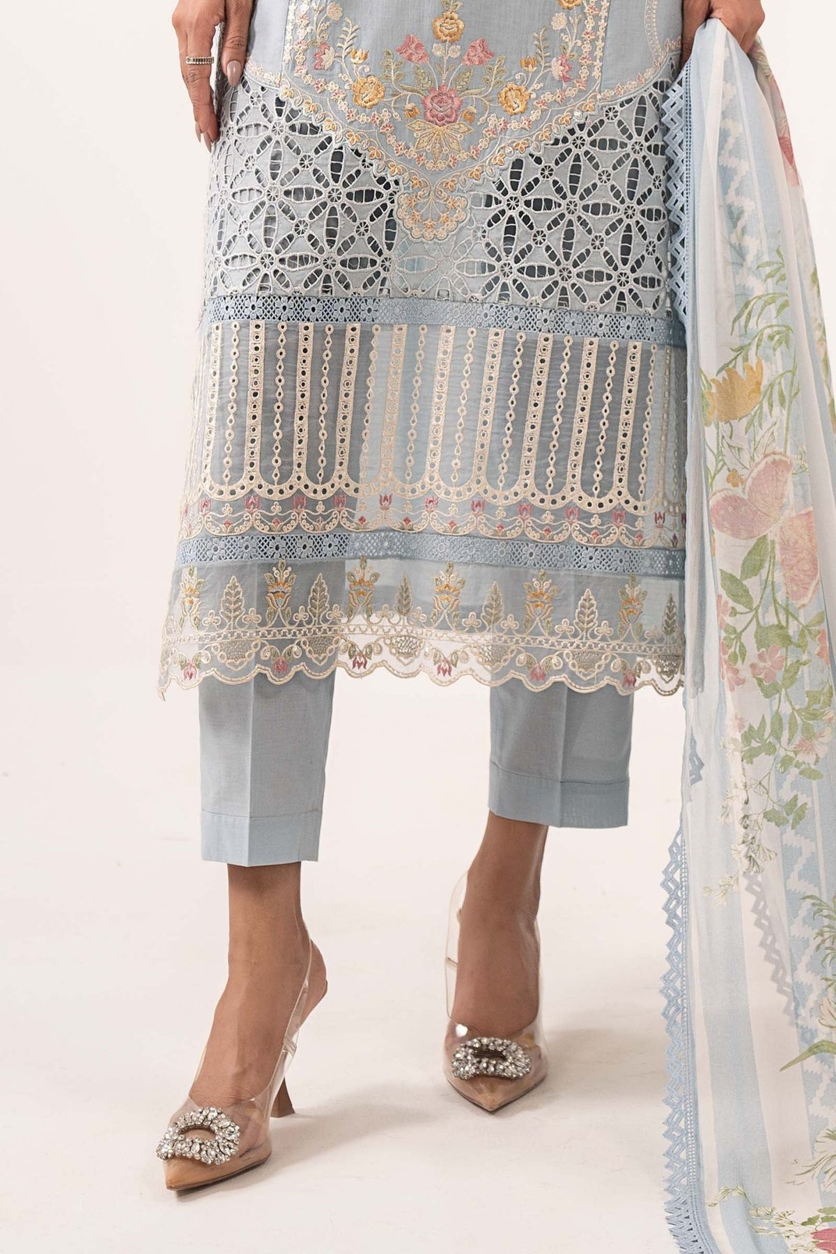 Maria B | RTW | 3 Piece Embroidered Dobby Lawn Suit-Brand:Maria B-Type:Luxury Pret-Blue - House of Maryam- Buy in UK, USA
