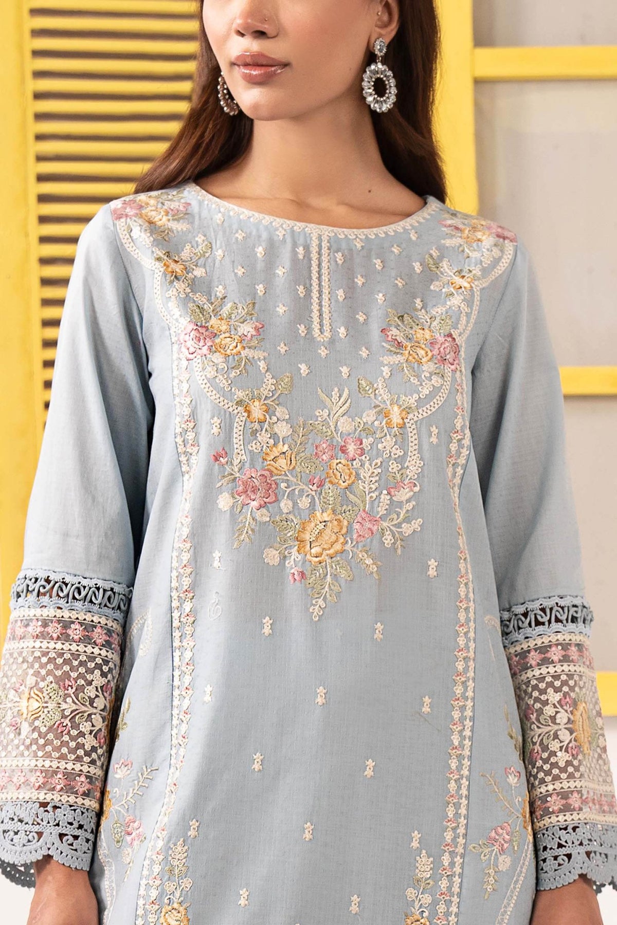 Maria B | RTW | 3 Piece Embroidered Dobby Lawn Suit-Brand:Maria B-Type:Luxury Pret-Blue - House of Maryam- Buy in UK, USA