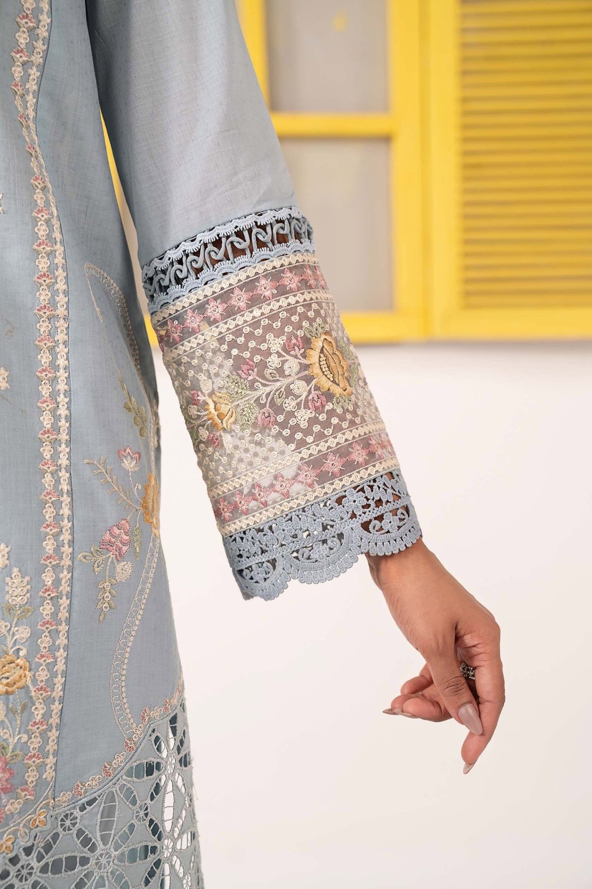 Maria B | RTW | 3 Piece Embroidered Dobby Lawn Suit-Brand:Maria B-Type:Luxury Pret-Blue - House of Maryam- Buy in UK, USA