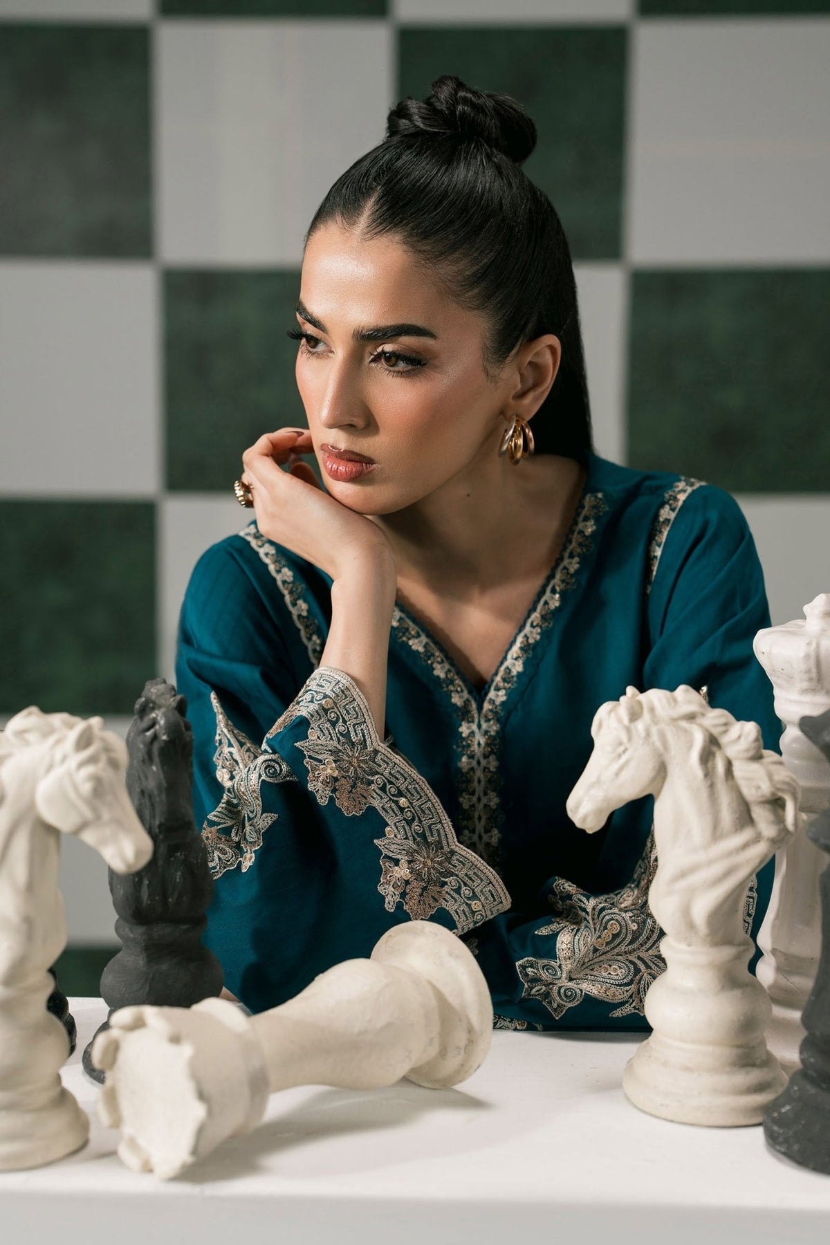 Maria B | RTW | 3 Piece Embroidered Dobby Lawn Suit-Brand:Maria B-Type:Luxury Pret-Blue - House of Maryam- Buy in UK, USA
