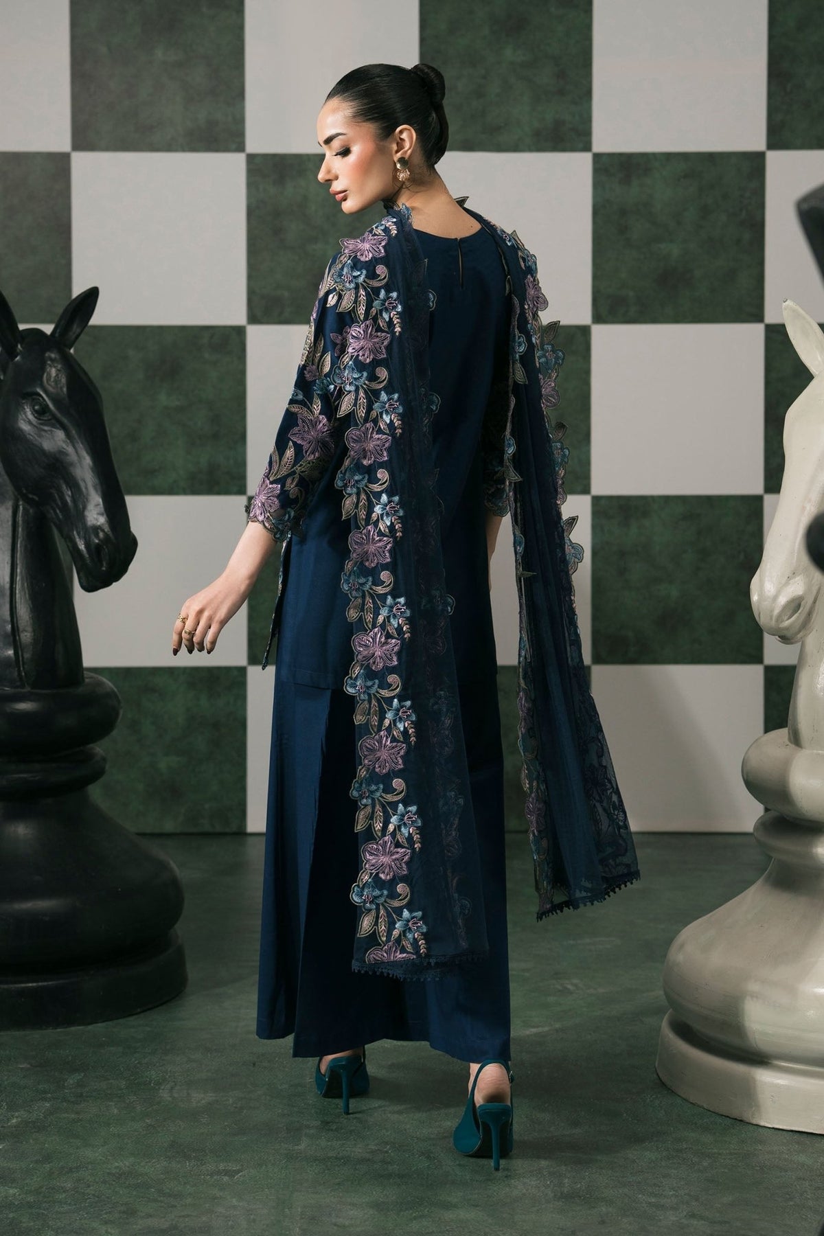 Maria B | RTW | 3 Piece Embroidered Dobby Lawn Suit-Brand:Maria B-Type:Luxury Pret-Blue - House of Maryam- Buy in UK, USA